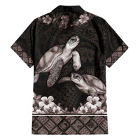 Hawaiian Lei Turtle and Plumeria Family Matching Off Shoulder Short Dress and Hawaiian Shirt Polynerian Art Tattoo-Grayscale Mode LT03 - Polynesian Pride
