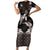 Hawaiian Lei Turtle and Plumeria Family Matching Short Sleeve Bodycon Dress and Hawaiian Shirt Polynerian Art Tattoo-Grayscale Mode