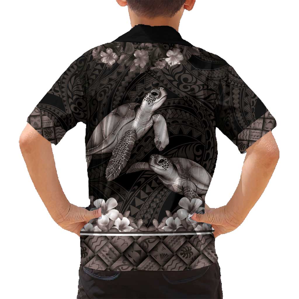Hawaiian Lei Turtle and Plumeria Family Matching Tank Maxi Dress and Hawaiian Shirt Polynerian Art Tattoo-Grayscale Mode LT03 - Polynesian Pride