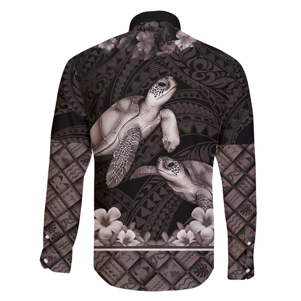 Hawaiian Lei Turtle and Plumeria Family Matching Tank Maxi Dress and Hawaiian Shirt Polynerian Art Tattoo-Grayscale Mode LT03 - Polynesian Pride