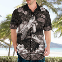 Hawaiian Lei Turtle and Plumeria Hawaiian Shirt Polynerian Art Tattoo-Grayscale Mode