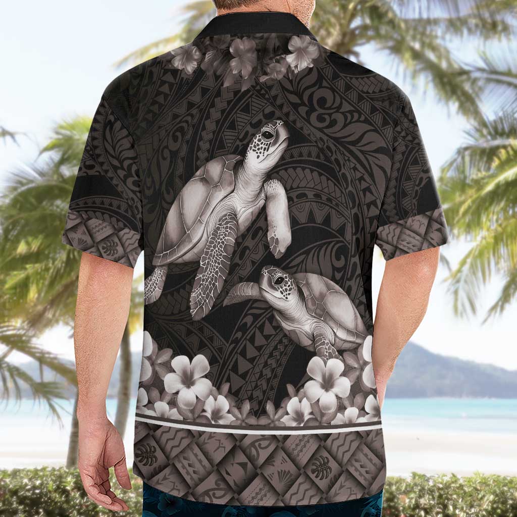 Hawaiian Lei Turtle and Plumeria Hawaiian Shirt Polynerian Art Tattoo-Grayscale Mode