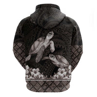 Hawaiian Lei Turtle and Plumeria Hoodie Polynerian Art Tattoo-Grayscale Mode