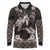 Hawaiian Lei Turtle and Plumeria Long Sleeve Polo Shirt Polynerian Art Tattoo-Grayscale Mode