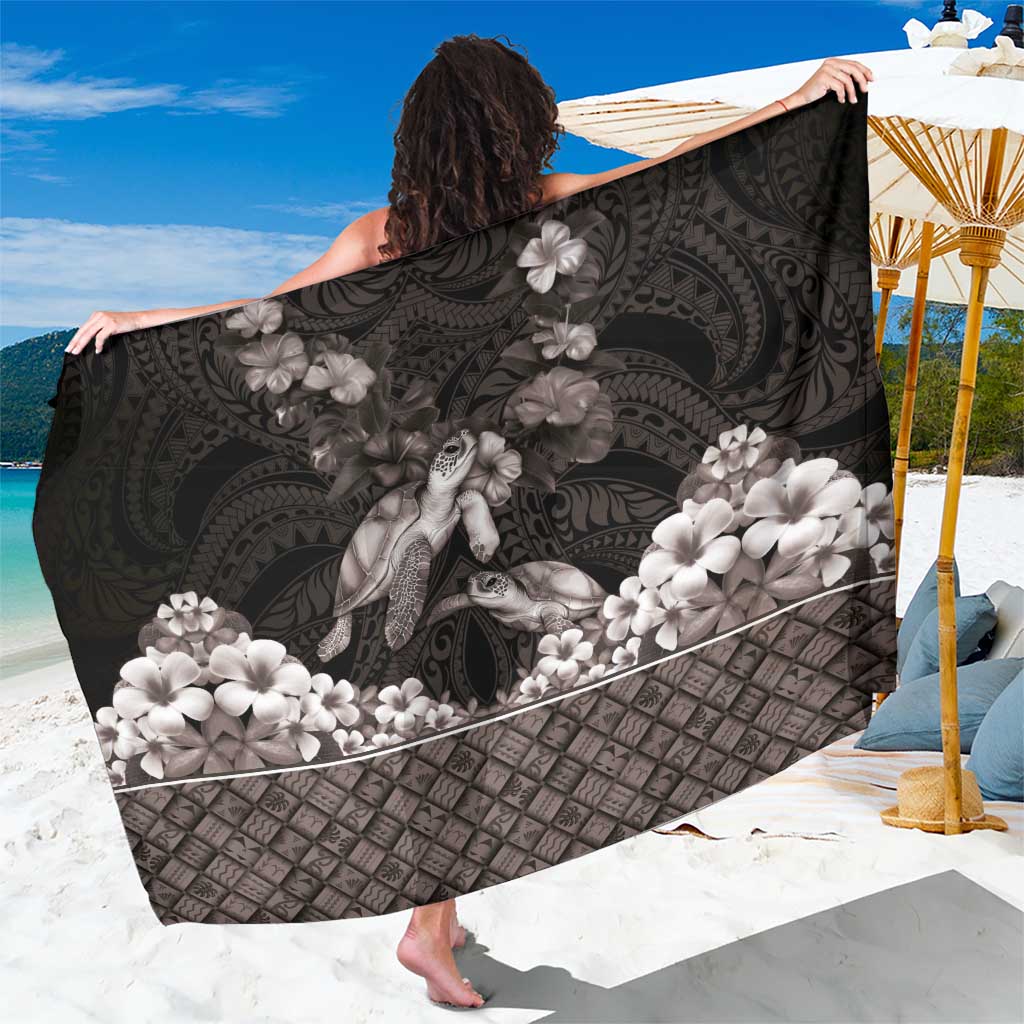 Hawaiian Lei Turtle and Plumeria Sarong Polynerian Art Tattoo-Grayscale Mode LT03 One Size 44 x 66 inches Black - Polynesian Pride