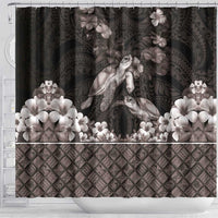 Hawaiian Lei Turtle and Plumeria Shower Curtain Polynerian Art Tattoo-Grayscale Mode LT03 - Polynesian Pride