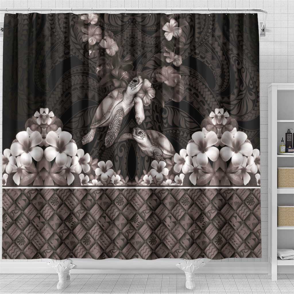 Hawaiian Lei Turtle and Plumeria Shower Curtain Polynerian Art Tattoo-Grayscale Mode LT03 - Polynesian Pride