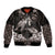 Hawaiian Lei Turtle and Plumeria Sleeve Zip Bomber Jacket Polynerian Art Tattoo-Grayscale Mode