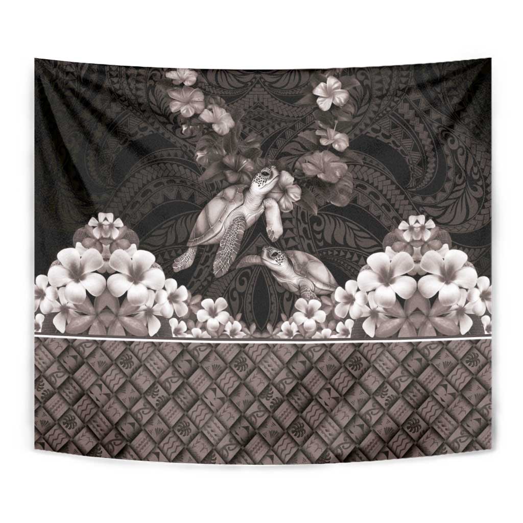 Hawaiian Lei Turtle and Plumeria Tapestry Polynerian Art Tattoo-Grayscale Mode