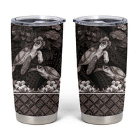 Hawaiian Lei Turtle and Plumeria Tumbler Cup Polynerian Art Tattoo-Grayscale Mode