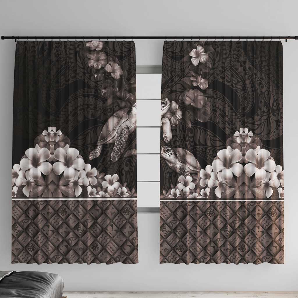 Hawaiian Lei Turtle and Plumeria Window Curtain Polynerian Art Tattoo-Grayscale Mode