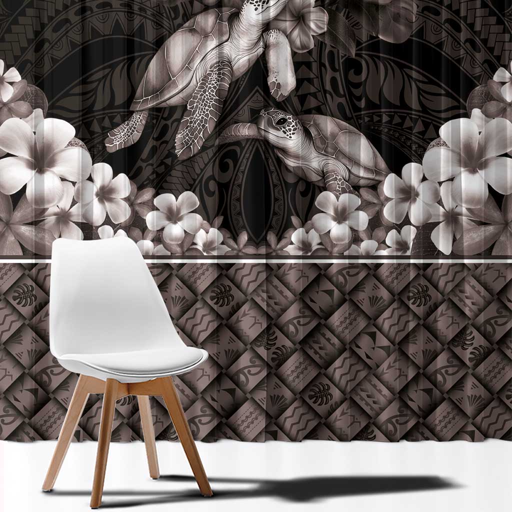 Hawaiian Lei Turtle and Plumeria Window Curtain Polynerian Art Tattoo-Grayscale Mode