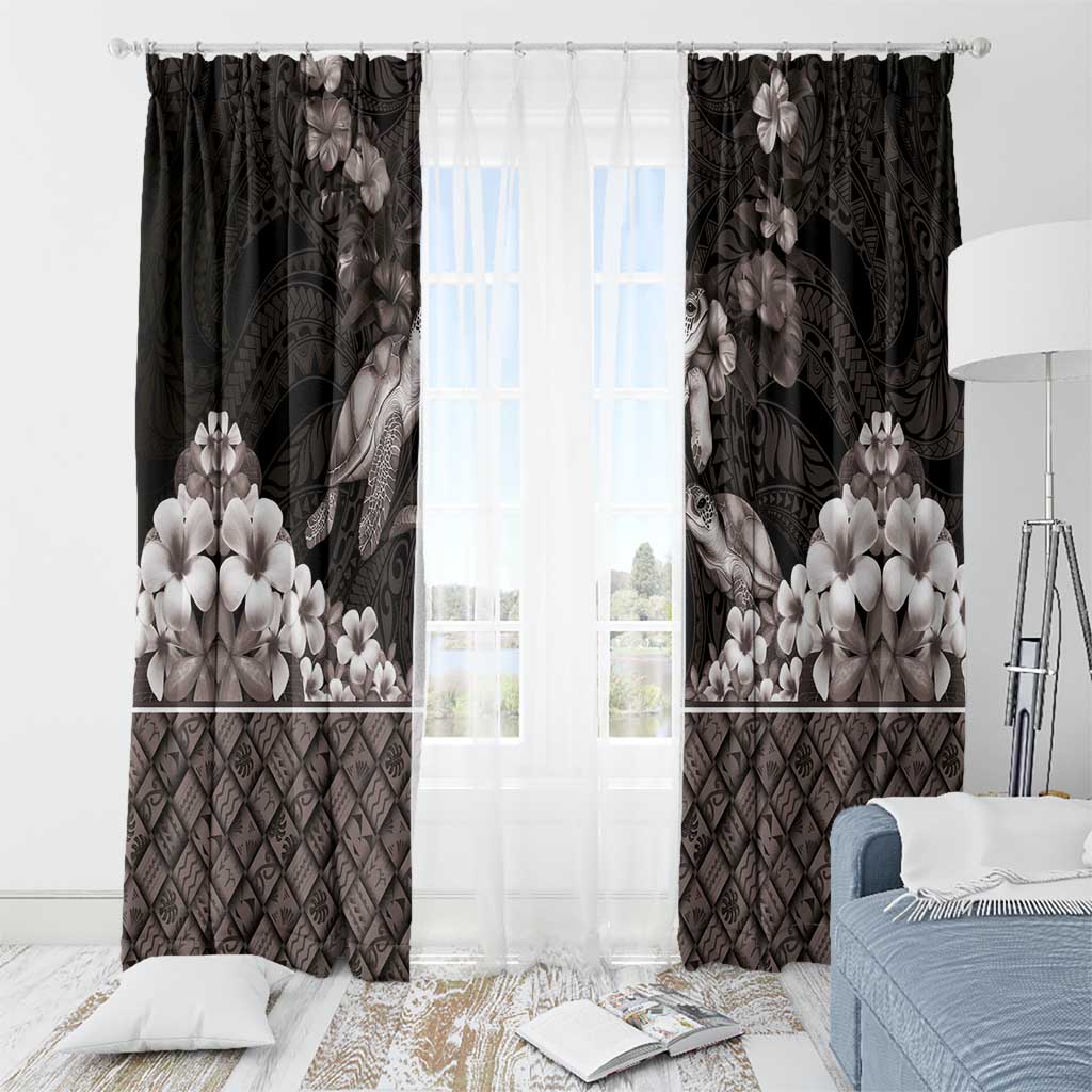 Hawaiian Lei Turtle and Plumeria Window Curtain Polynerian Art Tattoo-Grayscale Mode