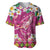 Hawaiian Plumeria and Humpback Whales Baseball Jersey Polynerian Art Tattoo-Plum Pink Color