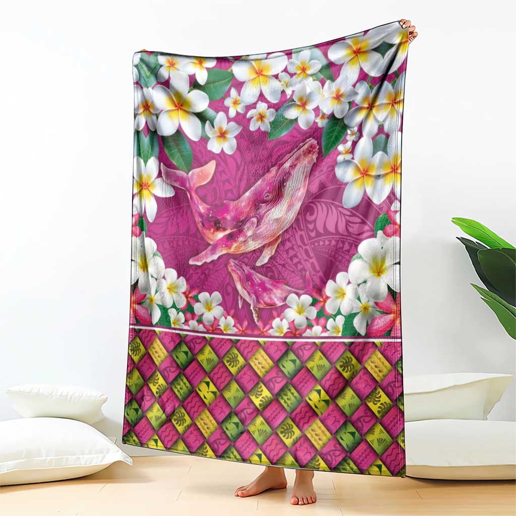 Hawaiian Plumeria and Humpback Whales Blanket Polynerian Art Tattoo-Plum Pink Color LT03 - Polynesian Pride