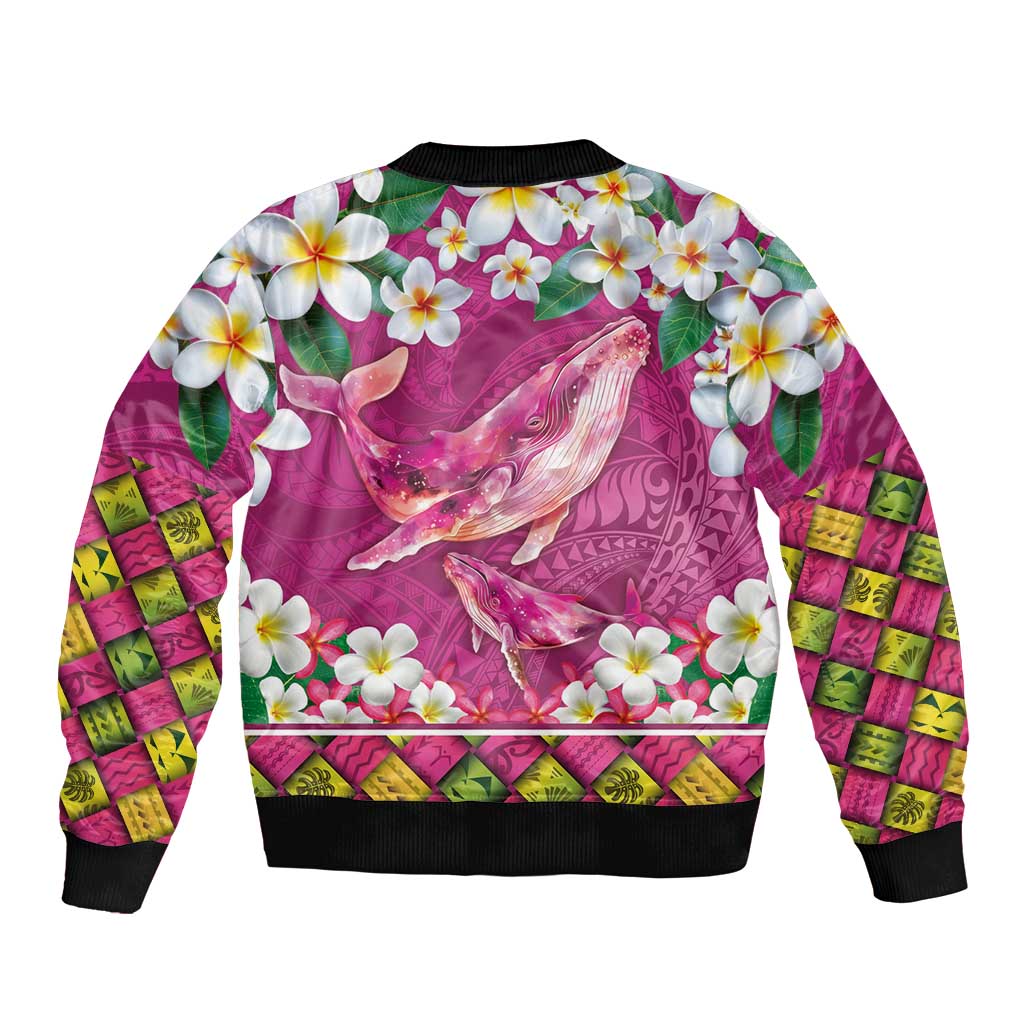 Hawaiian Plumeria and Humpback Whales Bomber Jacket Polynerian Art Tattoo-Plum Pink Color LT03 - Polynesian Pride