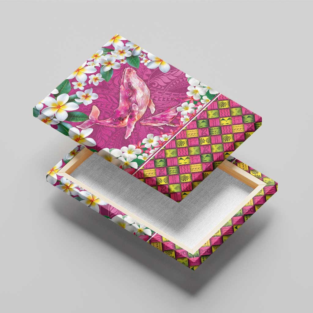 Hawaiian Plumeria and Humpback Whales Canvas Wall Art Polynerian Art Tattoo-Plum Pink Color