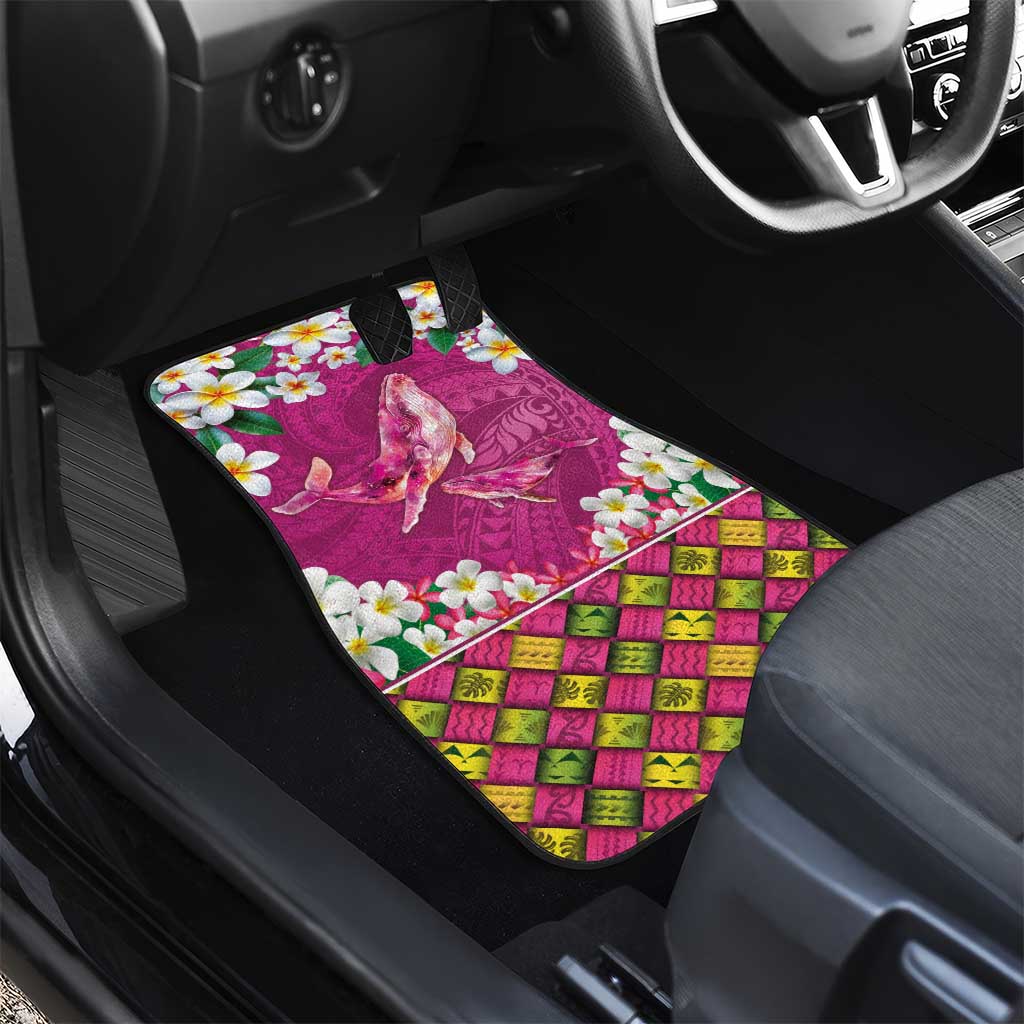 Hawaiian Plumeria and Humpback Whales Car Mats Polynerian Art Tattoo-Plum Pink Color