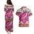 Hawaiian Plumeria and Humpback Whales Couples Matching Puletasi and Hawaiian Shirt Polynerian Art Tattoo-Plum Pink Color