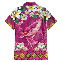 Hawaiian Plumeria and Humpback Whales Family Matching Off Shoulder Maxi Dress and Hawaiian Shirt Polynerian Art Tattoo-Plum Pink Color