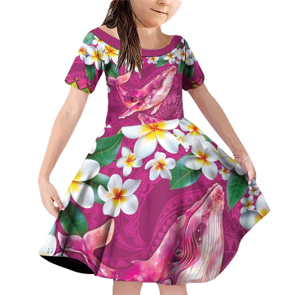 Hawaiian Plumeria and Humpback Whales Family Matching Off Shoulder Short Dress and Hawaiian Shirt Polynerian Art Tattoo-Plum Pink Color