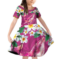 Hawaiian Plumeria and Humpback Whales Family Matching Off Shoulder Short Dress and Hawaiian Shirt Polynerian Art Tattoo-Plum Pink Color