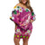 Hawaiian Plumeria and Humpback Whales Family Matching Off Shoulder Short Dress and Hawaiian Shirt Polynerian Art Tattoo-Plum Pink Color