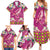 Hawaiian Plumeria and Humpback Whales Family Matching Summer Maxi Dress and Hawaiian Shirt Polynerian Art Tattoo-Plum Pink Color