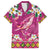Hawaiian Plumeria and Humpback Whales Family Matching Summer Maxi Dress and Hawaiian Shirt Polynerian Art Tattoo-Plum Pink Color