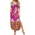 Hawaiian Plumeria and Humpback Whales Family Matching Summer Maxi Dress and Hawaiian Shirt Polynerian Art Tattoo-Plum Pink Color