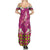 Hawaiian Plumeria and Humpback Whales Family Matching Summer Maxi Dress and Hawaiian Shirt Polynerian Art Tattoo-Plum Pink Color
