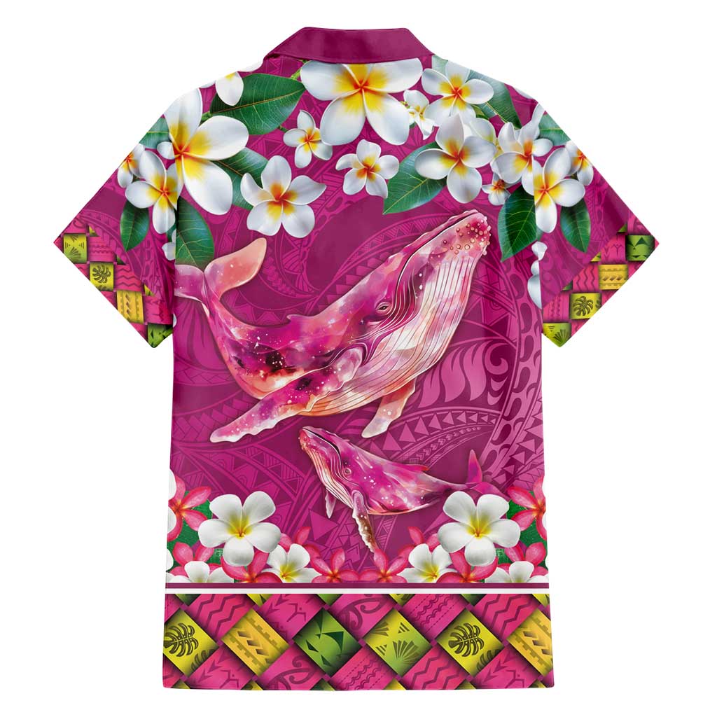 Hawaiian Plumeria and Humpback Whales Hawaiian Shirt Polynerian Art Tattoo-Plum Pink Color