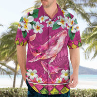 Hawaiian Plumeria and Humpback Whales Hawaiian Shirt Polynerian Art Tattoo-Plum Pink Color