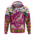 Hawaiian Plumeria and Humpback Whales Hoodie Polynerian Art Tattoo-Plum Pink Color