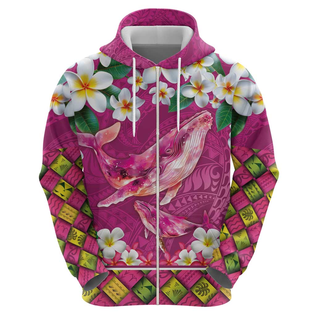 Hawaiian Plumeria and Humpback Whales Hoodie Polynerian Art Tattoo-Plum Pink Color