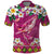 Hawaiian Plumeria and Humpback Whales Polo Shirt Polynerian Art Tattoo-Plum Pink Color