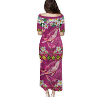 Hawaiian Plumeria and Humpback Whales Puletasi Polynerian Art Tattoo-Plum Pink Color