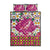 Hawaiian Plumeria and Humpback Whales Quilt Bed Set Polynerian Art Tattoo-Plum Pink Color