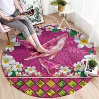 Hawaiian Plumeria and Humpback Whales Round Carpet Polynerian Art Tattoo-Plum Pink Color LT03 - Polynesian Pride