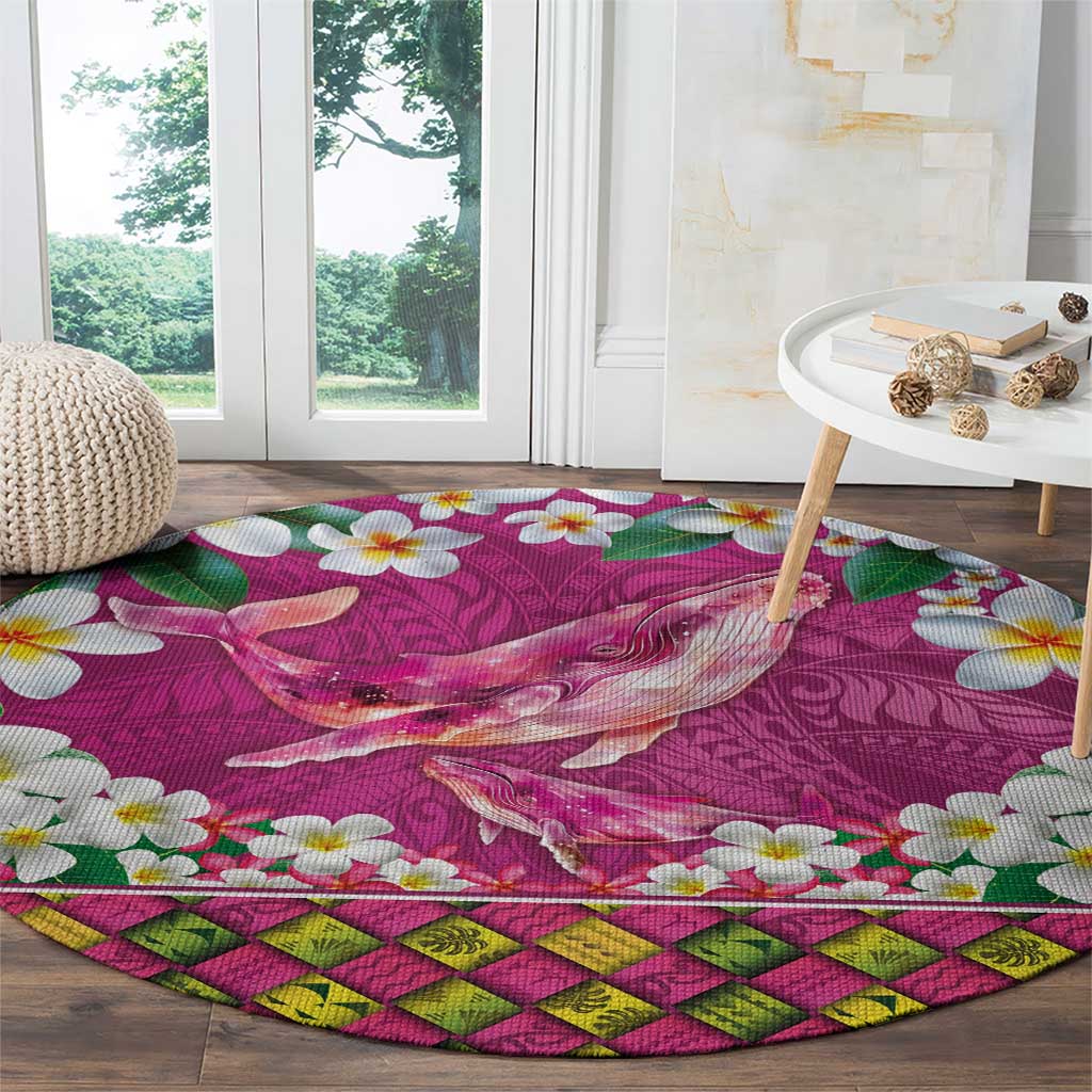 Hawaiian Plumeria and Humpback Whales Round Carpet Polynerian Art Tattoo-Plum Pink Color LT03 - Polynesian Pride