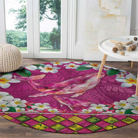 Hawaiian Plumeria and Humpback Whales Round Carpet Polynerian Art Tattoo-Plum Pink Color LT03 - Polynesian Pride