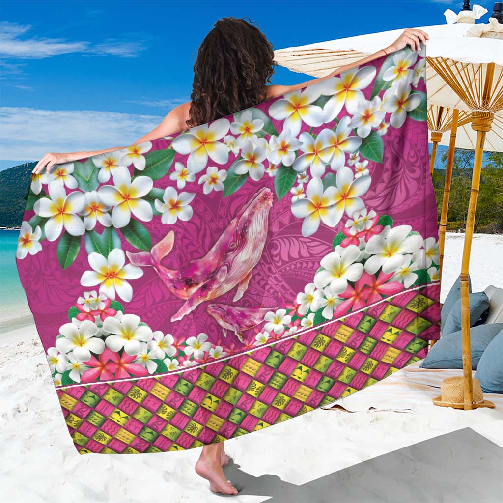 Hawaiian Plumeria and Humpback Whales Sarong Polynerian Art Tattoo-Plum Pink Color LT03 One Size 44 x 66 inches Pink - Polynesian Pride
