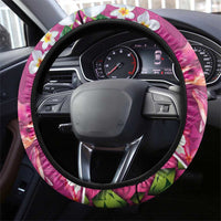 Hawaiian Plumeria and Humpback Whales Steering Wheel Cover Polynerian Art Tattoo-Plum Pink Color