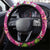 Hawaiian Plumeria and Humpback Whales Steering Wheel Cover Polynerian Art Tattoo-Plum Pink Color