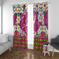 Hawaiian Plumeria and Humpback Whales Window Curtain Polynerian Art Tattoo-Plum Pink Color