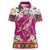 Hawaiian Plumeria and Humpback Whales Women Polo Shirt Polynerian Art Tattoo-Plum Pink Color
