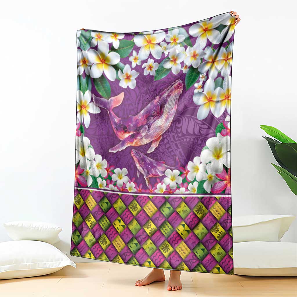 Hawaiian Plumeria and Humpback Whales Blanket Polynerian Art Tattoo-Mauve Color LT03 - Polynesian Pride