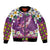 Hawaiian Plumeria and Humpback Whales Bomber Jacket Polynerian Art Tattoo-Mauve Color