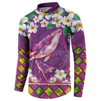 Hawaiian Plumeria and Humpback Whales Button Sweatshirt Polynerian Art Tattoo-Mauve Color LT03 - Polynesian Pride