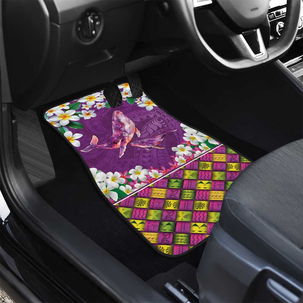Hawaiian Plumeria and Humpback Whales Car Mats Polynerian Art Tattoo-Mauve Color